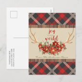 Cartes Pour Fêtes Annuelles Bois de Noël Antlers Rouge Plaid (Devant / Derrière)