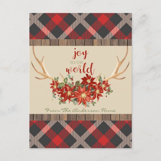 Cartes Pour Fêtes Annuelles Bois de Noël Antlers Rouge Plaid (Devant)