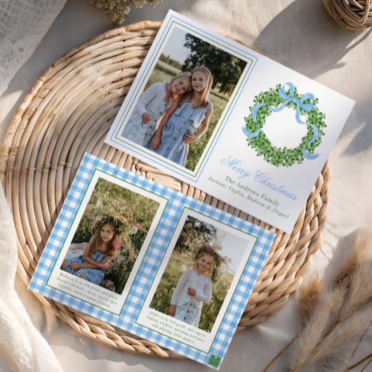 Cartes Pour Fêtes Annuelles Bois de Noël bleu Boxwood Wreath