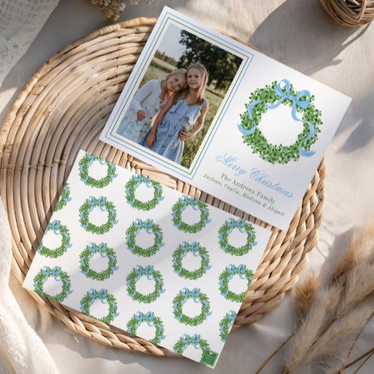 Cartes Pour Fêtes Annuelles Bois de Noël bleu Boxwood Wreath