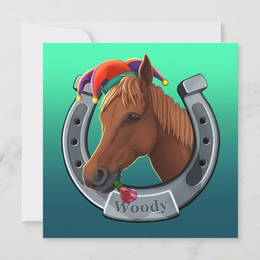 Cartes Pour Fêtes Annuelles Bois l'heureux poney. (Devant)