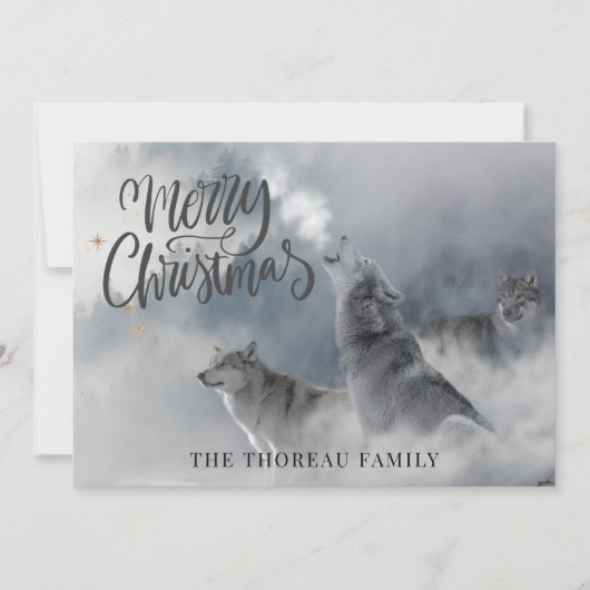 Cartes Pour Fêtes Annuelles Bois Loups Hiver Joyeux Noël Fête C (Devant)