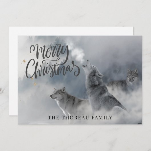 Cartes Pour Fêtes Annuelles Bois Loups Hiver Joyeux Noël Fête C (Devant / Derrière)