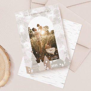 Cartes Pour Fêtes Annuelles Bois naturel Animaux Cosy Village Arch Photo