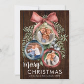Cartes Pour Fêtes Annuelles Bois rustique 3 Photo Ornements de Noël Élégant (Devant)