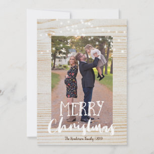 Cartes Pour Fêtes Annuelles Bois rustique et String Photo légère Joyeux Noël