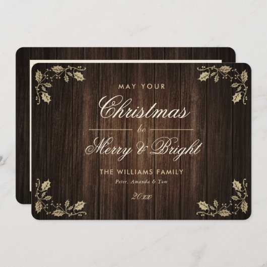 Cartes Pour Fêtes Annuelles Bois rustique Joyeux et Bright Photo Noël (Devant / Derrière)