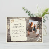 Cartes Pour Fêtes Annuelles Bois rustique Vieux papier Script Noël Photo Vacan (Debout devant)