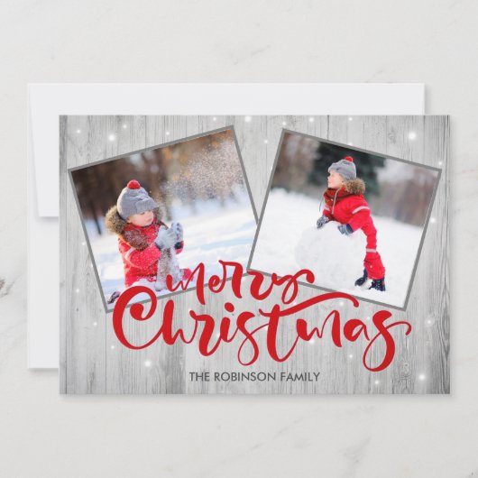 Cartes Pour Fêtes Annuelles Bois Script Joyeux Noël 2 Photo (Devant)