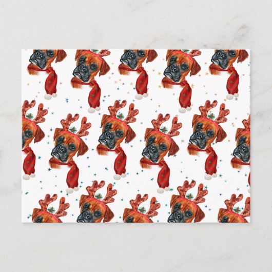 Cartes Pour Fêtes Annuelles Boîte de chien Boxer mignonne avec des bois de ren (Devant)