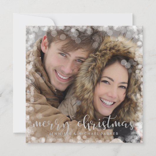 Cartes Pour Fêtes Annuelles Bokeh Frame Joyeux Noël avec photo (Devant)