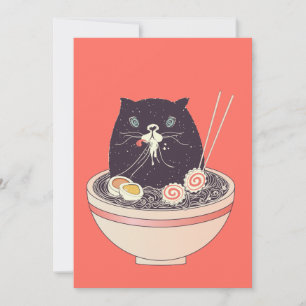 Cartes Pour Fêtes Annuelles Bol de ramen et chat noir