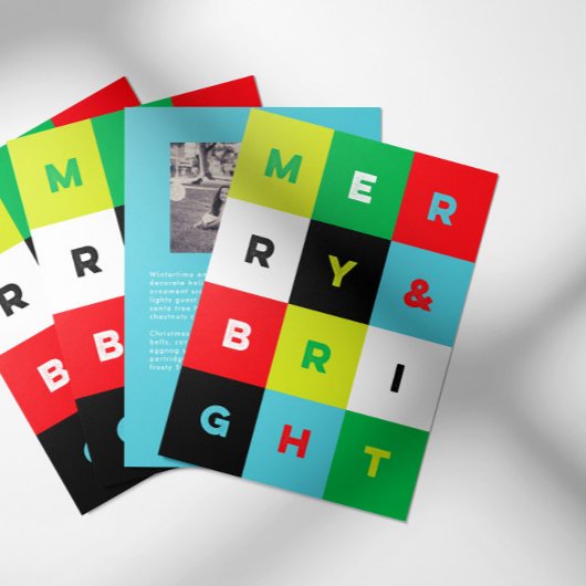 Cartes Pour Fêtes Annuelles Bold Aqua Red Green Merry and Bright Christmas