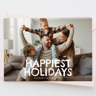 Cartes Pour Fêtes Annuelles Bold Fun White Typographie Photo HAPPIEST Christma