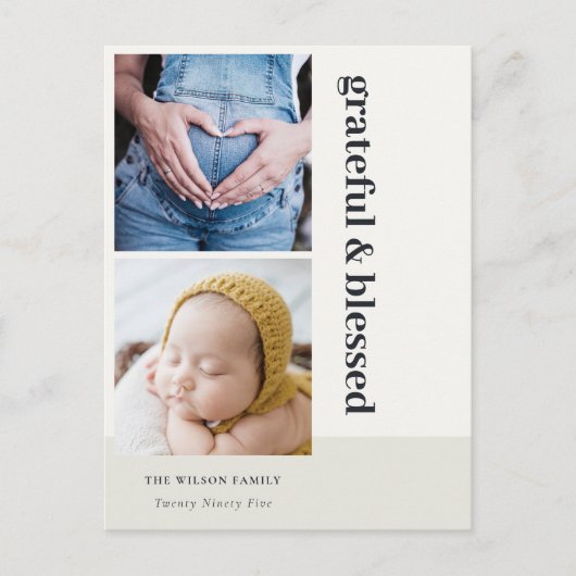 Cartes Pour Fêtes Annuelles Bold Minimal 2 Photo Noir Grateful & Blessed (Devant)