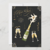Cartes Pour Fêtes Annuelles Bon Nouvel An Gold Champagne Noir Feu d'artifice (Devant)