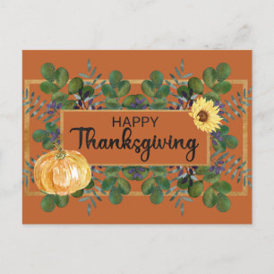 Cartes Pour Fêtes Annuelles Bon thanksgiving aquarelle Eucalyptus, Citrouille