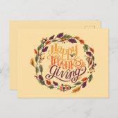Cartes Pour Fêtes Annuelles Bon thanksgiving Automne Feuilles Wreath Typograph (Devant / Derrière)