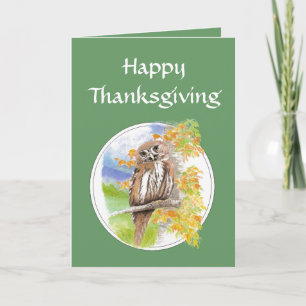 Cartes Pour Fêtes Annuelles bon thanksgiving, Automne, Oiseau de Chouette, Nat