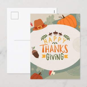 Cartes Pour Fêtes Annuelles Bon thanksgiving avec Casquette, Citrouille et pin