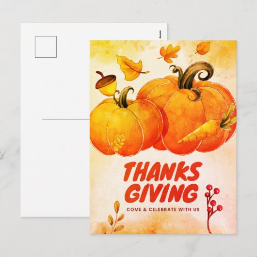 Cartes Pour Fêtes Annuelles Bon thanksgiving avec Citrouille et Feuille Automn (Devant / Derrière)