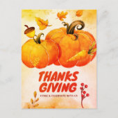 Cartes Pour Fêtes Annuelles Bon thanksgiving avec Citrouille et Feuille Automn (Devant)