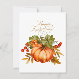 Cartes Pour Fêtes Annuelles Bon thanksgiving Citrouille aquarelle et baies 