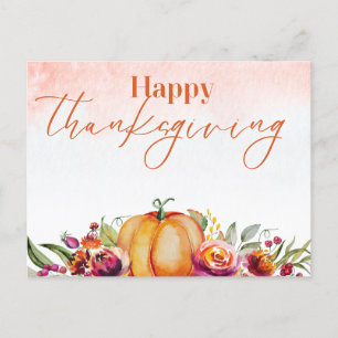 Cartes Pour Fêtes Annuelles Bon thanksgiving Citrouille et fleurs aquarelle