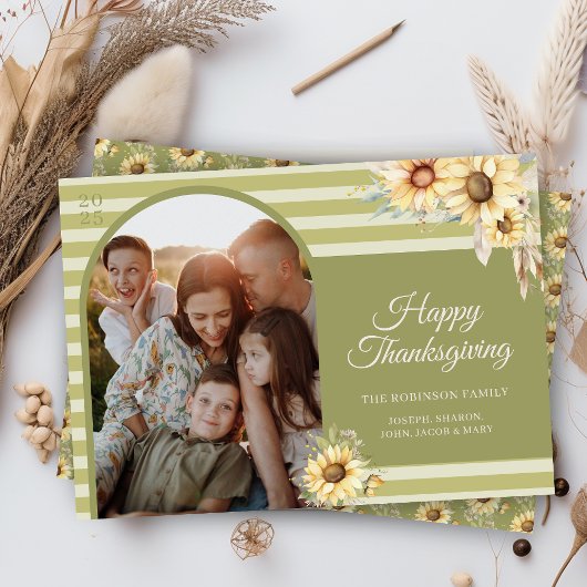 Cartes Pour Fêtes Annuelles Bon thanksgiving de tournesols d'arc vert moderne
