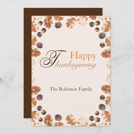 Cartes Pour Fêtes Annuelles Bon thanksgiving Devis Brown Automne Feuilles Conk (Devant / Derrière)