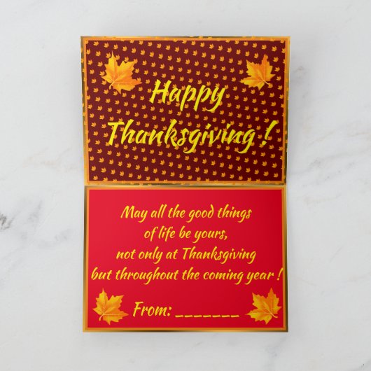 Cartes Pour Fêtes Annuelles Bon thanksgiving d'or (Intérieur)