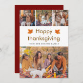 Cartes Pour Fêtes Annuelles Bon thanksgiving élégant Feuilles d'automne 4 Phot (Devant / Derrière)