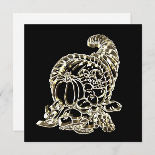 Cartes Pour Fêtes Annuelles Bon thanksgiving Élégant Golden Cornucopia (Devant / Derrière)