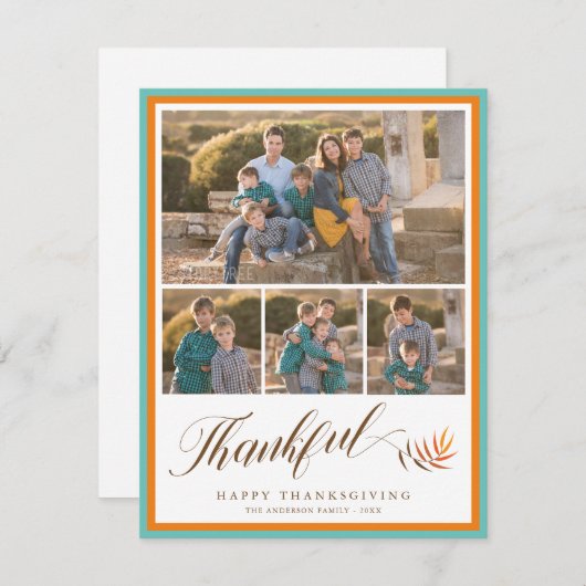 Cartes Pour Fêtes Annuelles Bon thanksgiving Elegant Thankful Script 4 Photo (Devant / Derrière)