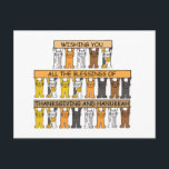 Cartes Pour Fêtes Annuelles bon thanksgiving et Hanoukka Cute Cats<br><div class="desc">Une équipe de chats de bandes dessinées debout sur leurs pattes arrières tenant de longues bannières minces aux couleurs automnales. Les bannières ont un message de Thanksgiving et Hanoukka écrit dessus.</div>