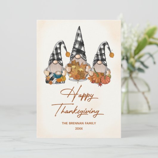 Cartes Pour Fêtes Annuelles Bon thanksgiving Gnomes Citrouilles d'automne (Debout devant)