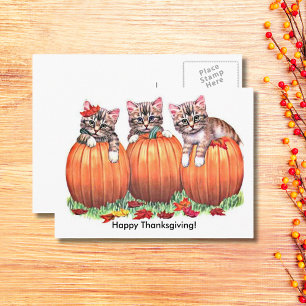 Cartes Pour Fêtes Annuelles bon thanksgiving Kittens sur Citrouille Automne, Z