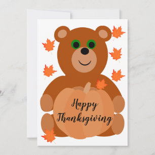Cartes Pour Fêtes Annuelles Bon thanksgiving mignon Ours Teddy Citrouille Feui
