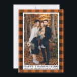 Cartes Pour Fêtes Annuelles Bon thanksgiving photo orange d'automne<br><div class="desc">Automne Orange Buffalo Plaid Famille Photo Bon thanksgiving de vacances Carte</div>