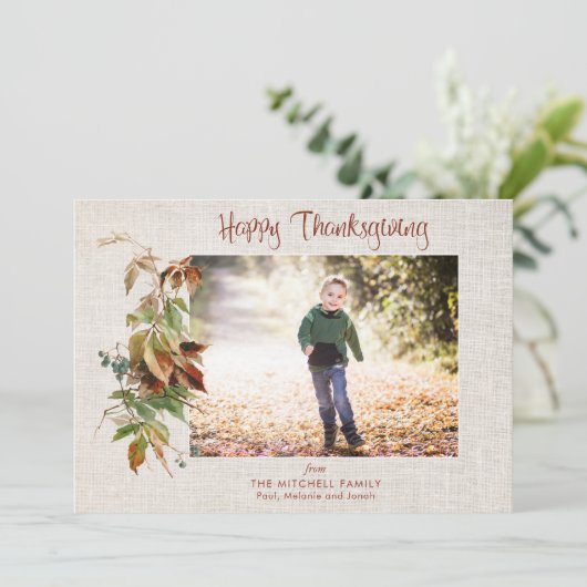 Cartes Pour Fêtes Annuelles Bon thanksgiving Rustique Feuilles d'automne Photo (Debout devant)