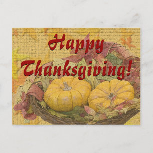 Cartes Pour Fêtes Annuelles Bon thanksgiving rustique Feuilles Gourdes Personn