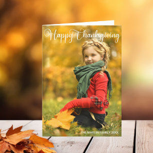 Cartes Pour Fêtes Annuelles Bon thanksgiving Simple Chic Famille Photo Plié