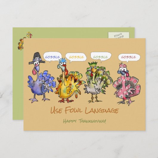 Cartes Pour Fêtes Annuelles Bon thanksgiving Turkeys Fowl (Devant / Derrière)