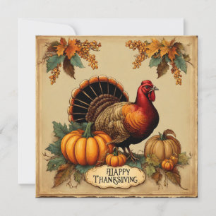 Cartes Pour Fêtes Annuelles Bon thanksgiving Turquie Vintage, Citrouille