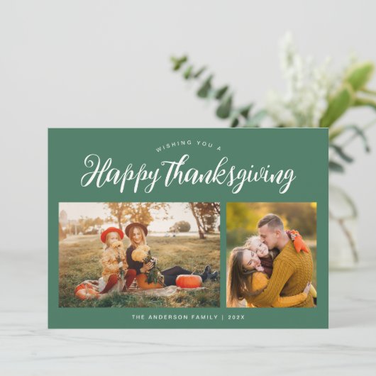 Cartes Pour Fêtes Annuelles Bon thanksgiving vert tendance (Debout devant)