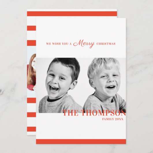 Cartes Pour Fêtes Annuelles bonbon de Noël rouge rayure deux photo (Devant / Derrière)