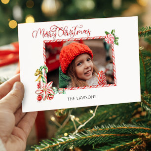 Cartes Pour Fêtes Annuelles Bonbon Festif de Noël Bâton de Bonbon Un Photo