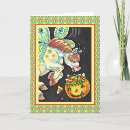 CARTES POUR FÊTES ANNUELLES BONBON MAÏS CHEVAL VOLANT HALLOWEEN (Devant)