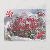 Cartes Pour Fêtes Annuelles Bonbons à la menthe et scène hivernale enneigée (Devant)