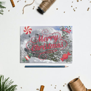 Cartes Pour Fêtes Annuelles Bonbons à la menthe poivrée et scène hivernale enn